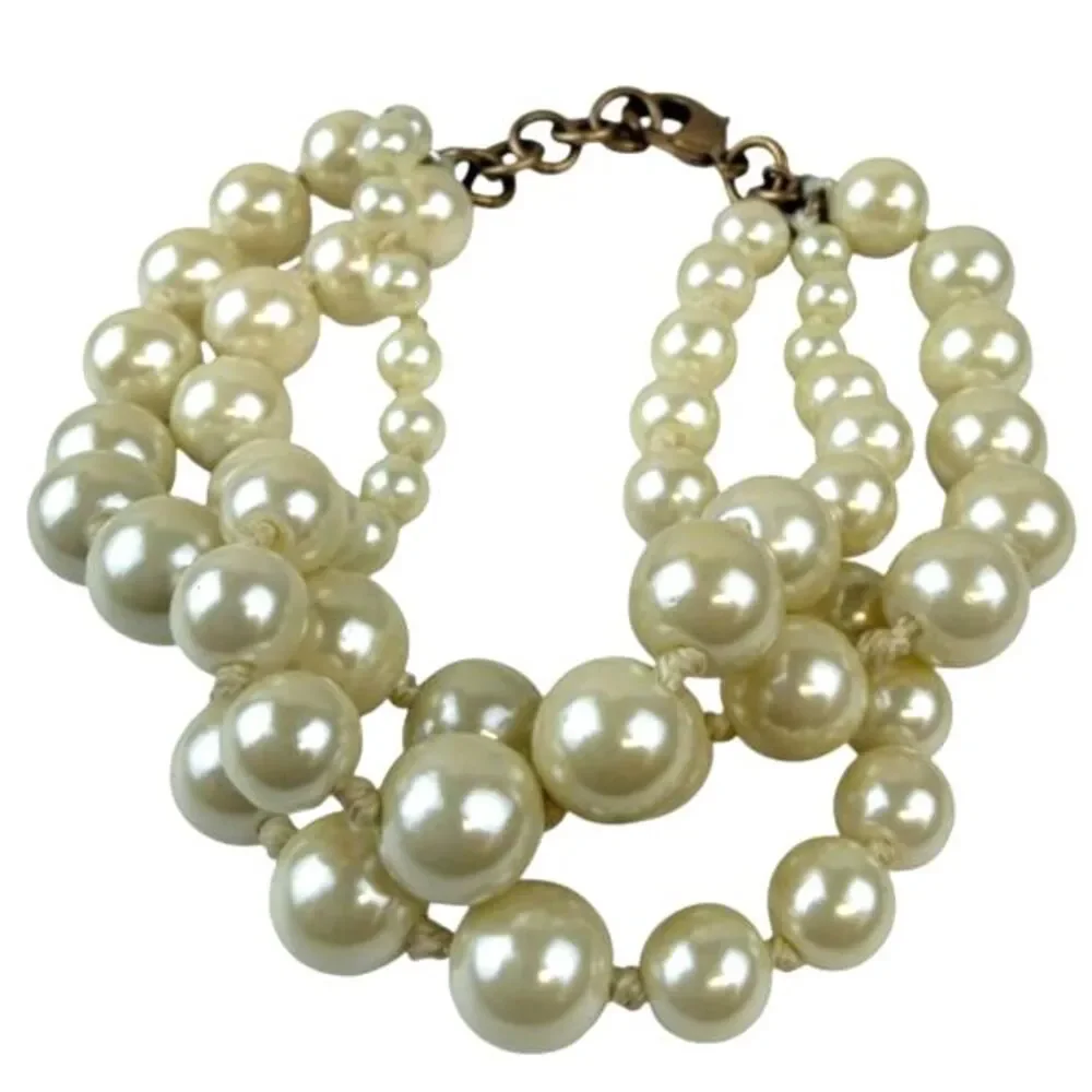 J.Crew Chunky Multi Strand Graduated Faux Pearl Statement Bracelet Classic Prep